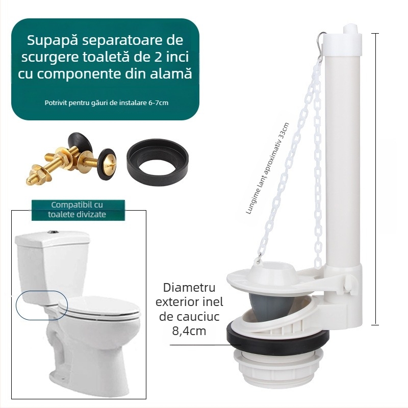 Valvă universală de drenaj pentru rezervorul de toaletă, 2 inch – accesoriu pentru evacuare, dintr-o singură piesă