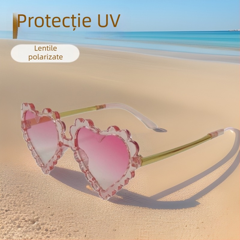 Ochelari de soare pentru copii, stil coreean, protecție UV400, polarizați, formă de inimă pentru băieți și fete