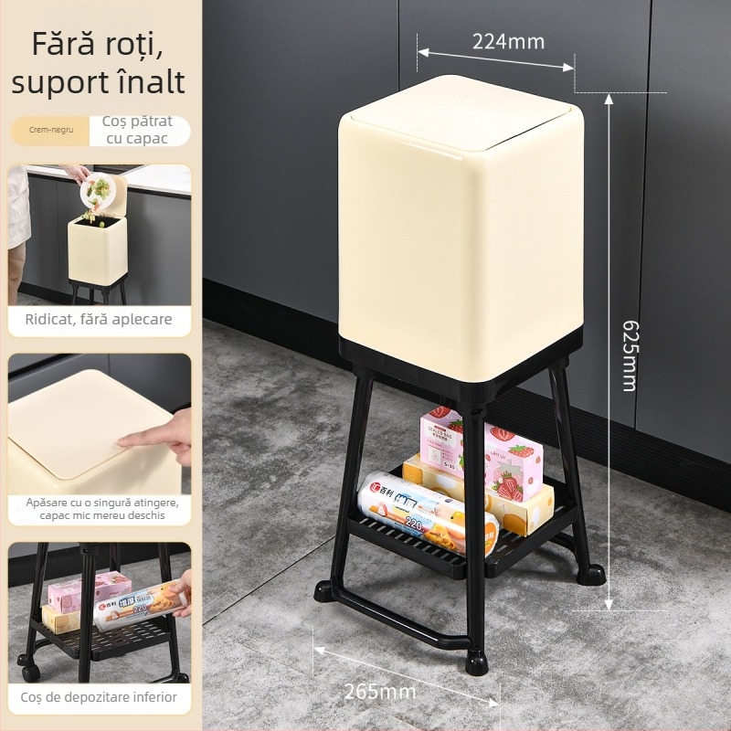 Haoyi coș de gunoi din plastic cu capac, 12 L, cilindru înalt cu picioare, pentru living și baie, deschidere prin apăsare silențioasă