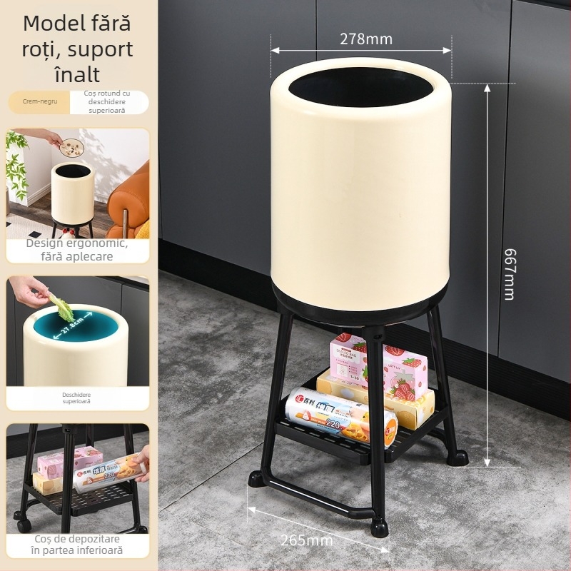 Haoyi coș de gunoi din plastic cu capac, 12 L, cilindru înalt cu picioare, pentru living și baie, deschidere prin apăsare silențioasă