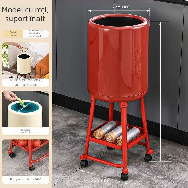 Haoyi coș de gunoi din plastic cu capac, 12 L, cilindru înalt cu picioare, pentru living și baie, deschidere prin apăsare silențioasă