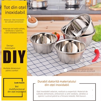 Vas din oțel inoxidabil 304, îngroșat, pentru spălat legume acasă, vas de bucătărie pentru condimente, salate și bătut ouă (alb)