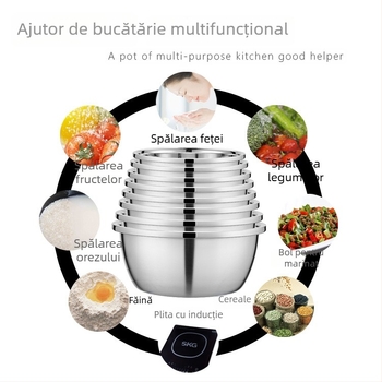 Vas din oțel inoxidabil 304, îngroșat, pentru spălat legume acasă, vas de bucătărie pentru condimente, salate și bătut ouă (alb)
