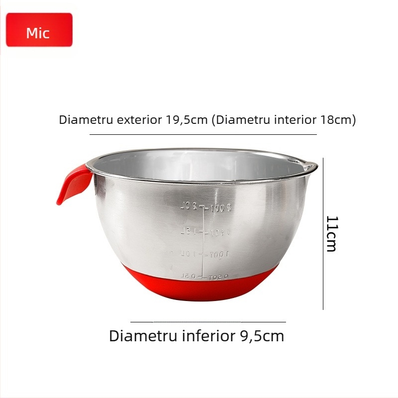 Vas din oțel inoxidabil cu bază din silicon antiaderent, cu sită și mâner; vas multifuncțional pentru salate și legume, 18 cm și 24 cm