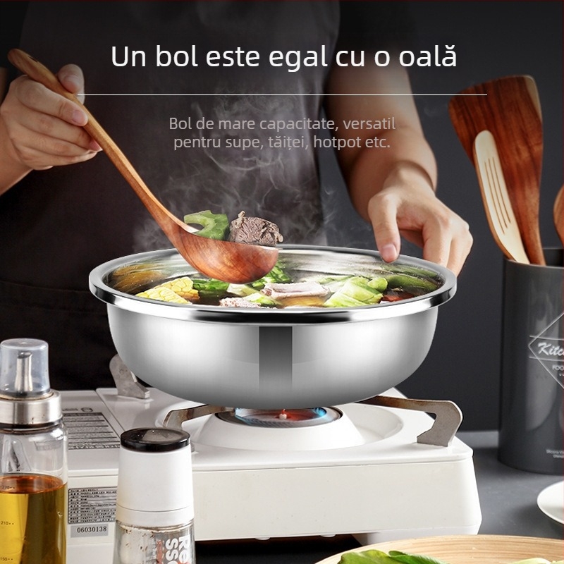 Vas circular mare din oțel inoxidabil pentru spălat legume, vas de uz casnic extra mare pentru spălarea rufelor și a picioarelor