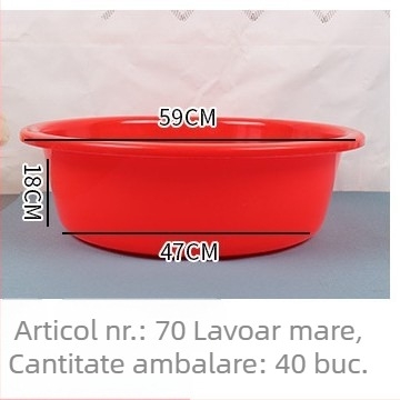 Bazin din plastic gros, rotund, roșu, pentru uz casnic, spălarea rufelor, diametrul de 43 cm, capacitate mare