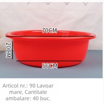 Bazin din plastic gros, rotund, roșu, pentru uz casnic, spălarea rufelor, diametrul de 43 cm, capacitate mare
