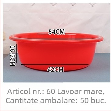 Bazin din plastic gros, rotund, roșu, pentru uz casnic, spălarea rufelor, diametrul de 43 cm, capacitate mare