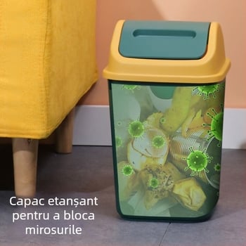 Coș de gunoi plastic pentru uz casnic, capac basculant, capacitate 12 litri, pentru living, bucătărie, baie și birou
