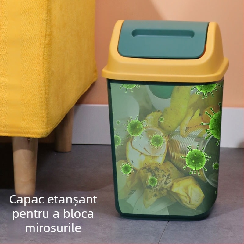 Coș de gunoi plastic pentru uz casnic, capac basculant, capacitate 12 litri, pentru living, bucătărie, baie și birou