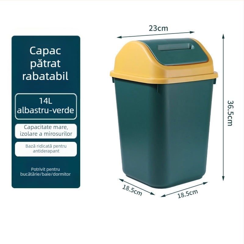Coș de gunoi plastic pentru uz casnic, capac basculant, capacitate 12 litri, pentru living, bucătărie, baie și birou