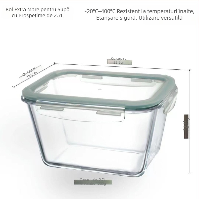 Recipient din sticlă borosilicat, capac mare, pentru murături, etanș, sigur pentru cuptor cu microunde și cuptor, depozitare în frigider