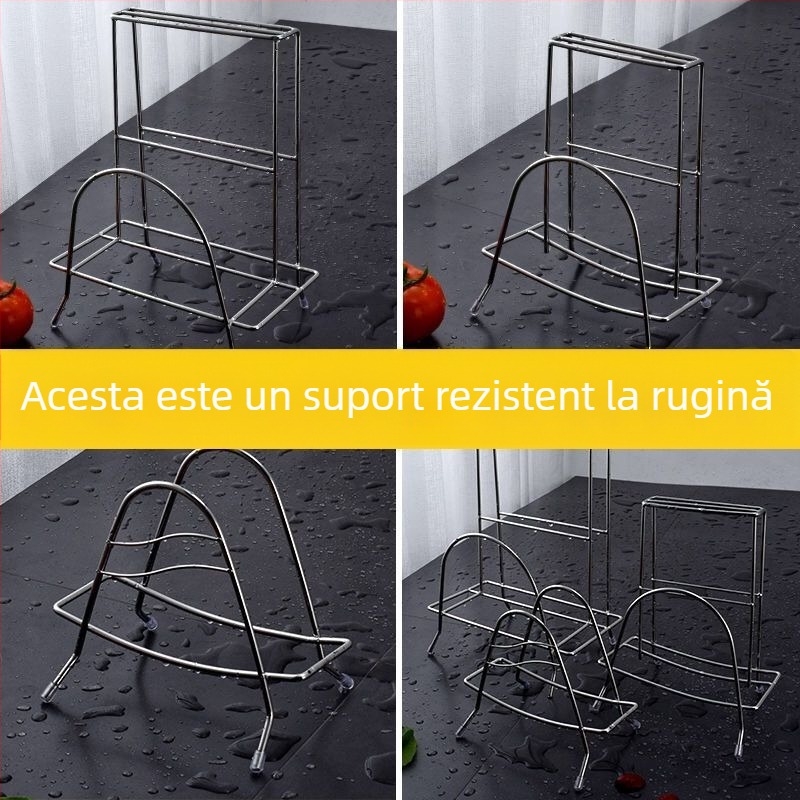 Suport pentru cuțite din oțel inoxidabil, organizator de bucătărie cu spațiu pentru cuțite și plăci de tăiat, fixat pe perete