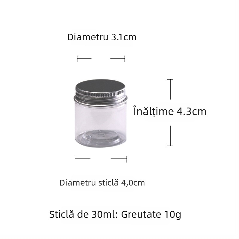 Set cu flacoane pentru pulbere de tămâie și borcane PET transparente cu capac din aluminiu; borcane pentru ceai, cutie de perle și unelte pentru ceremonialul de tămâiere