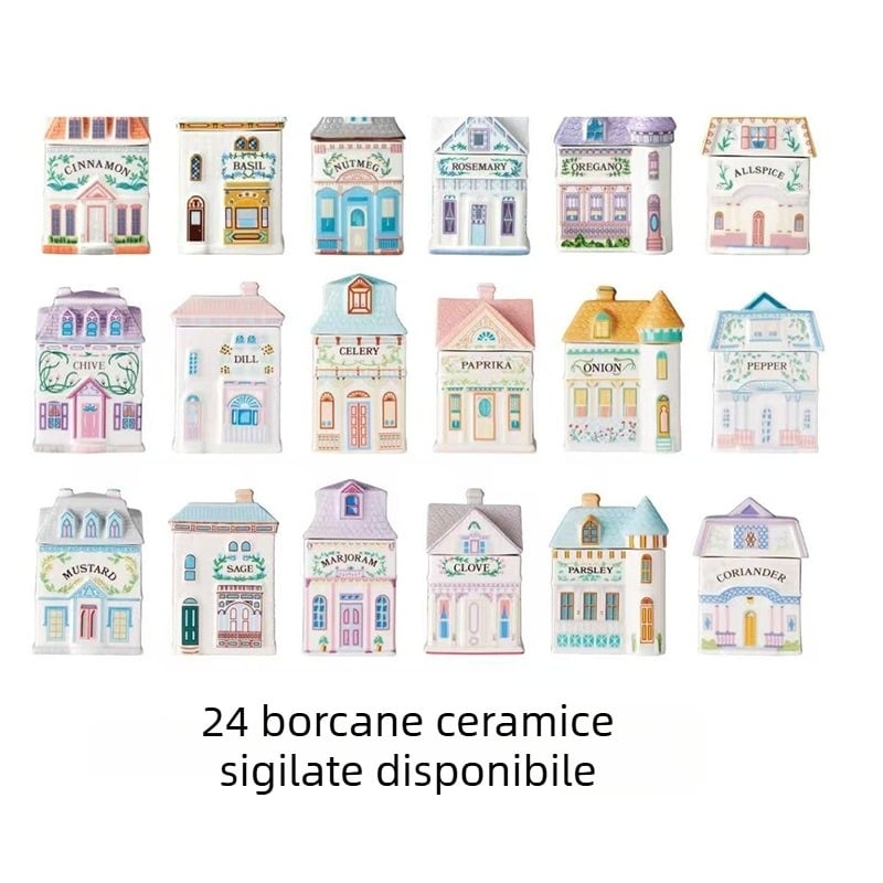 Borcan ceramic etanș pentru bucătărie, borcan pentru praf de cafea, borcan pentru condimente în formă de casă drăguță