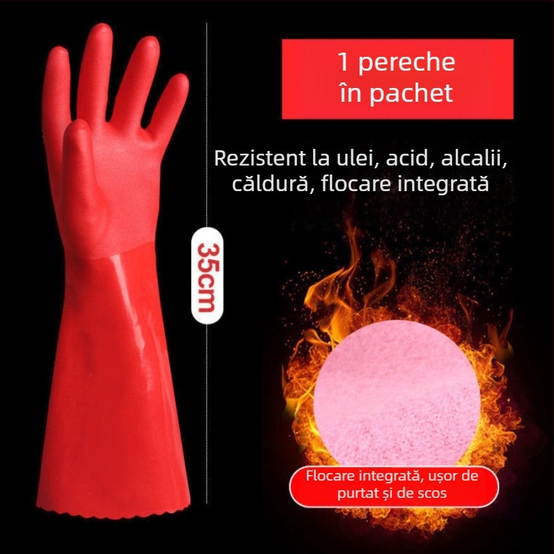 Mănuși de vase din velur, căptușite cu fleece, groase pentru căldură, latex impermeabil pentru bucătăria de acasă