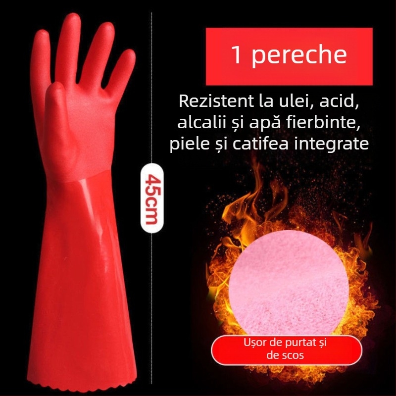 Mănuși de vase din velur, căptușite cu fleece, groase pentru căldură, latex impermeabil pentru bucătăria de acasă