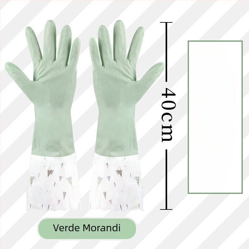 Dongfanghong Mănuși de bucătărie din latex extinse și groase, cu manșete florale, impermeabile și durabile