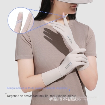 Mănuși cu protecție UV și manșete din ice silk pentru femei, lungi, respirabile, cu capac rabatabil pentru ecran tactil, anti-derapare, vară în aer liber
