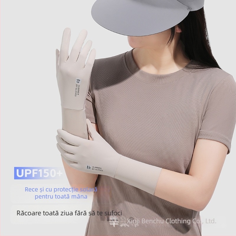 Mănuși cu protecție UV și manșete din ice silk pentru femei, lungi, respirabile, cu capac rabatabil pentru ecran tactil, anti-derapare, vară în aer liber