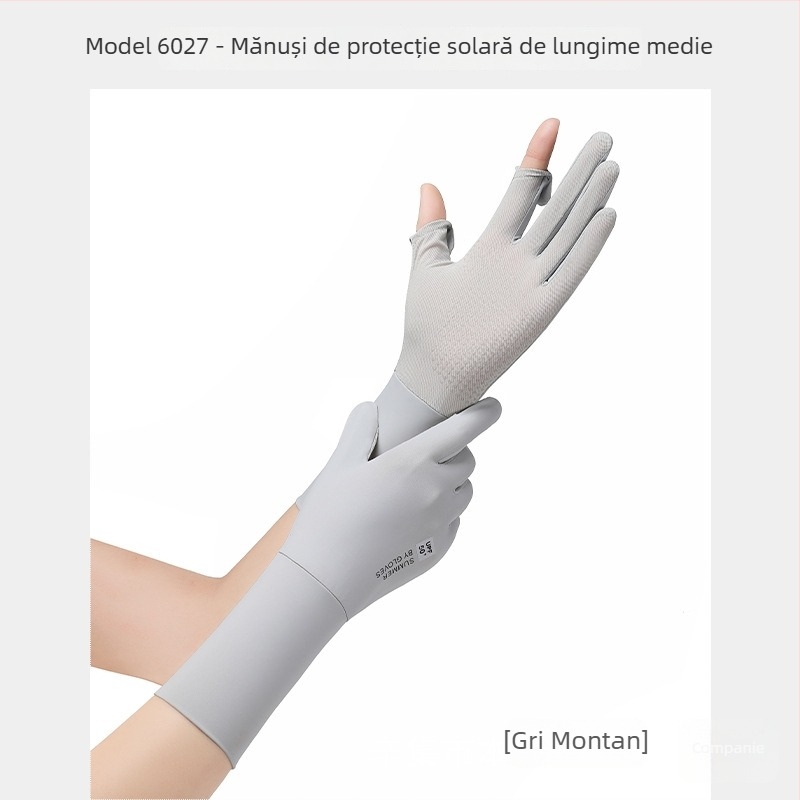 Mănuși cu protecție UV și manșete din ice silk pentru femei, lungi, respirabile, cu capac rabatabil pentru ecran tactil, anti-derapare, vară în aer liber