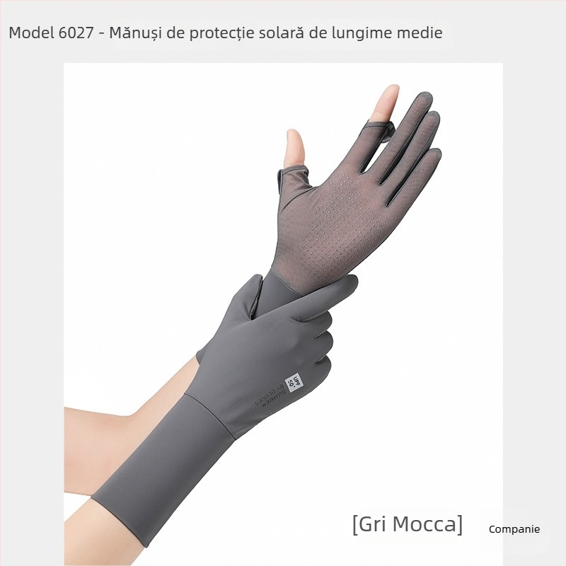 Mănuși cu protecție UV și manșete din ice silk pentru femei, lungi, respirabile, cu capac rabatabil pentru ecran tactil, anti-derapare, vară în aer liber