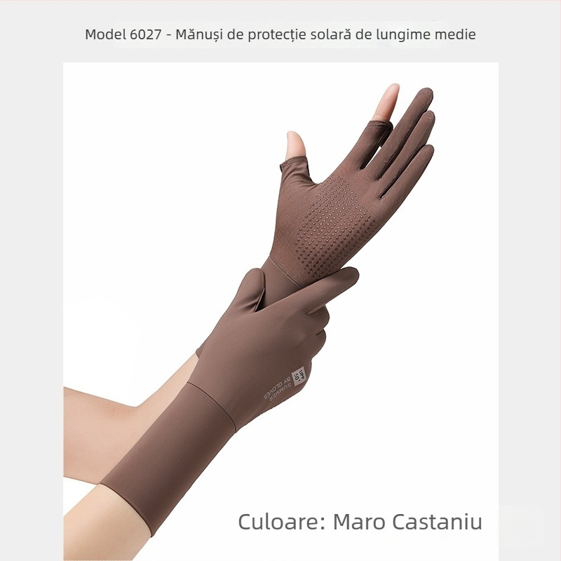 Mănuși cu protecție UV și manșete din ice silk pentru femei, lungi, respirabile, cu capac rabatabil pentru ecran tactil, anti-derapare, vară în aer liber