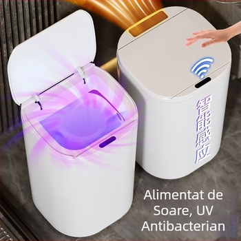 Coș de gunoi inteligent cu senzor pentru bucătărie, capacitate mare 18–25 L, lumină albastră antibacteriană, montaj pe perete