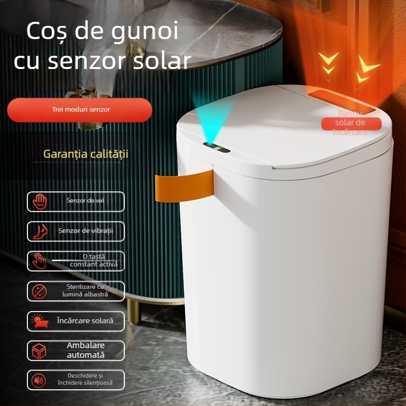 Coș de gunoi inteligent cu senzor pentru bucătărie, capacitate mare 18–25 L, lumină albastră antibacteriană, montaj pe perete