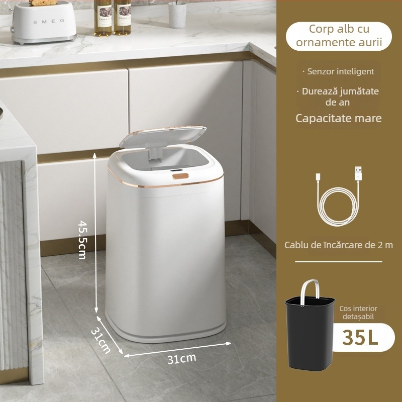 Helixun coș de gunoi inteligent pentru uz casnic, pătrat, senzor automat, 40L, model 8649-8650