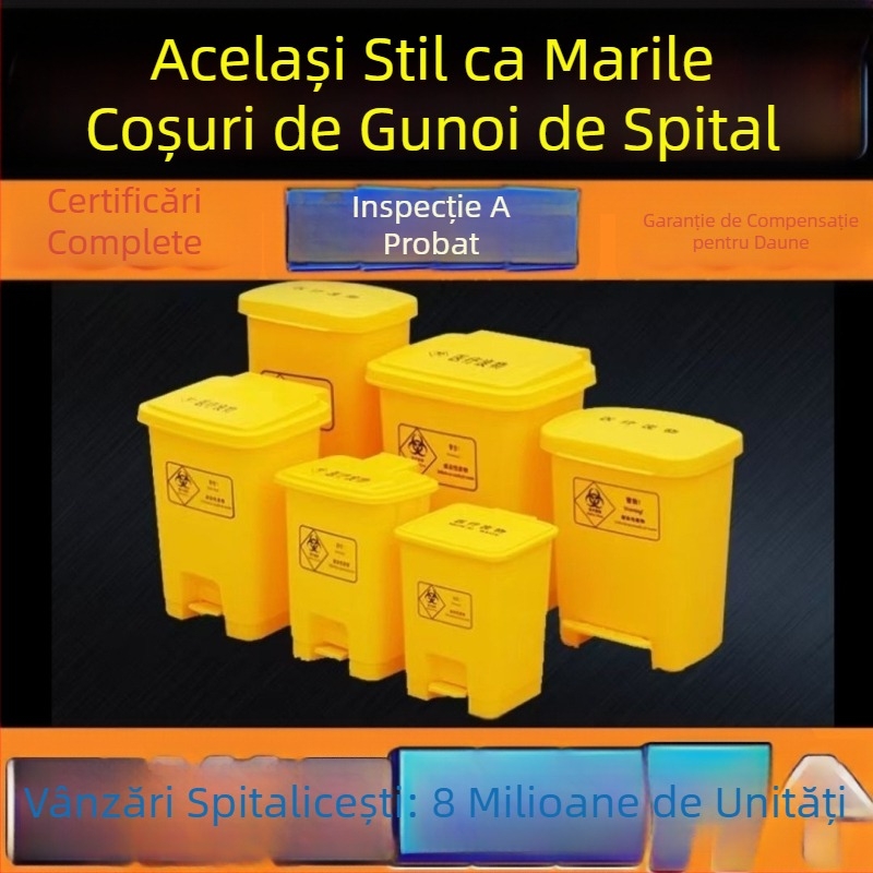 Coș de gunoi medical cu pedala, galben, extra mare, îngroșat, durabil, pentru clinici și centre medicale