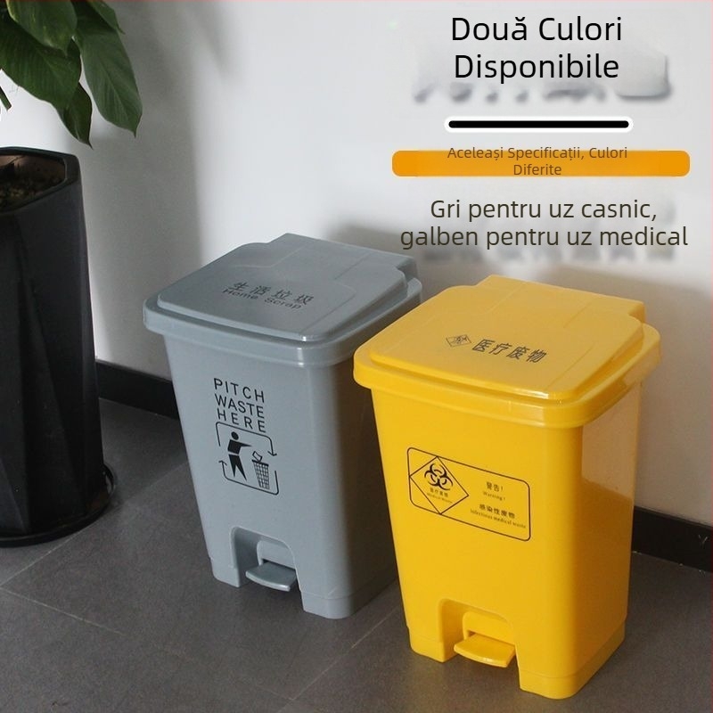 Coș de gunoi medical cu pedala, galben, extra mare, îngroșat, durabil, pentru clinici și centre medicale