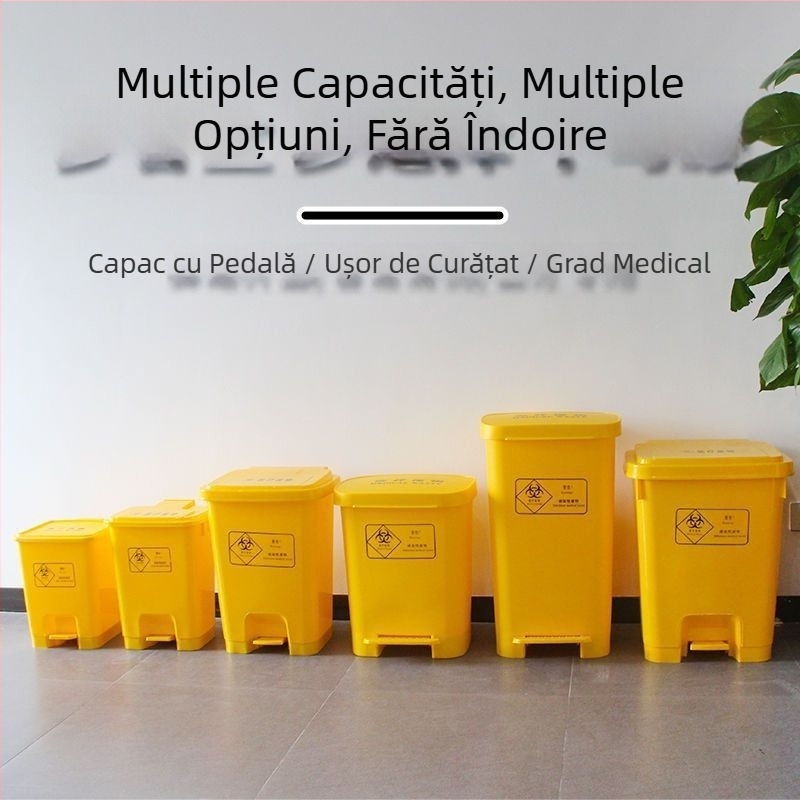 Coș de gunoi medical cu pedala, galben, extra mare, îngroșat, durabil, pentru clinici și centre medicale