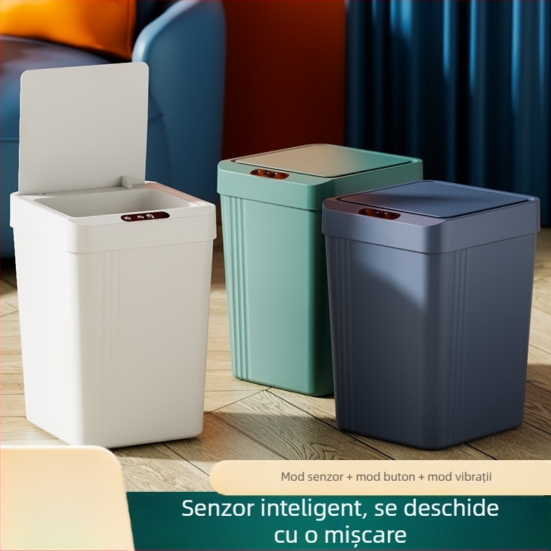 Coș de gunoi cu senzor pentru uz casnic, capac etanș, 13 L, ABS gros, coș inteligent de gunoi