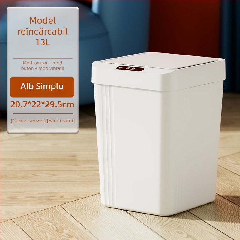 Coș de gunoi cu senzor pentru uz casnic, capac etanș, 13 L, ABS gros, coș inteligent de gunoi