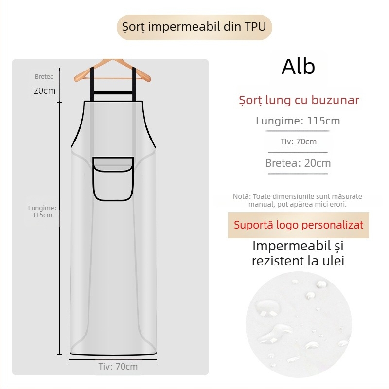 Șorț TPU impermeabil și rezistent la ulei pentru bucătărie și uz casnic, șorț de talie semi-transparent pentru uscarea mâinilor și manipularea produselor din apă.