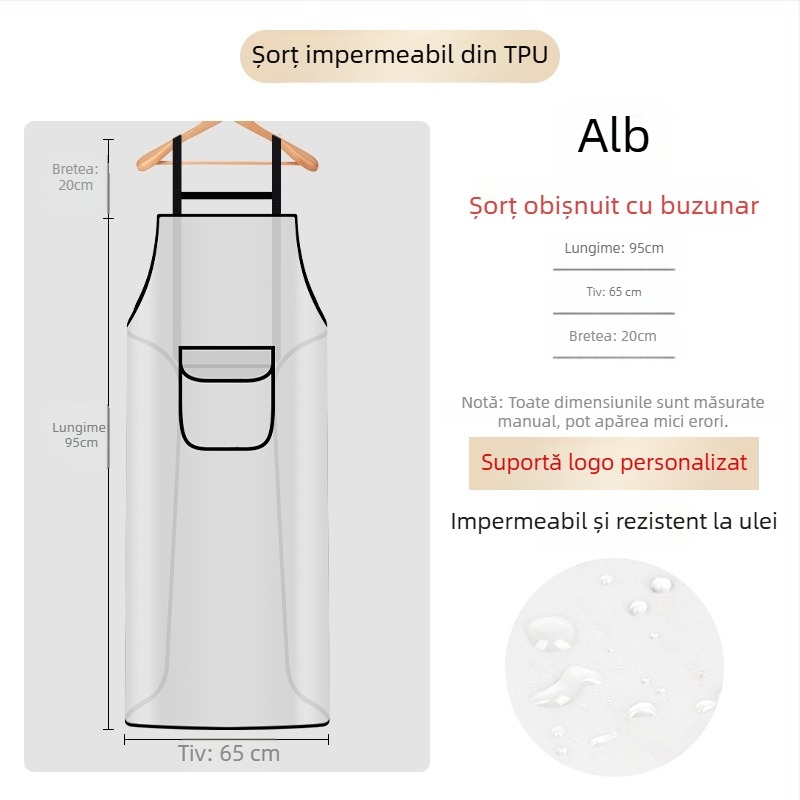 Șorț TPU impermeabil și rezistent la ulei pentru bucătărie și uz casnic, șorț de talie semi-transparent pentru uscarea mâinilor și manipularea produselor din apă.