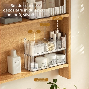 Cutie de depozitare pentru cosmetică cu oglindă, organizator modern și elegant, set transparent de depozitare a cosmeticelor