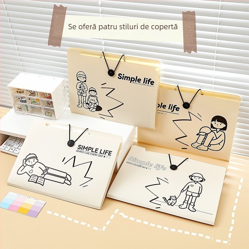 Dosar creativ cu personaje de desene animate, organizator acordeon cu 5-8 compartimente, pentru elevi, cu pagini inserabile