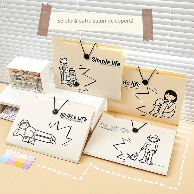 Dosar creativ cu personaje de desene animate, organizator acordeon cu 5-8 compartimente, pentru elevi, cu pagini inserabile