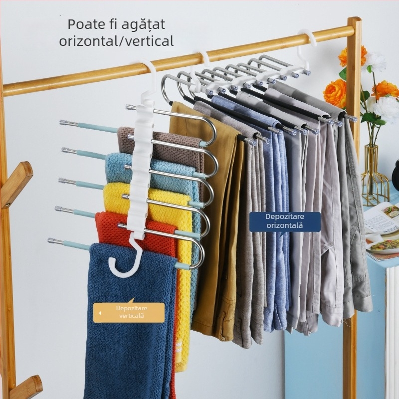 Oțel inoxidabil, clemă pliabilă pentru pantaloni, organizator telescopic multistrat, suport pentru pantaloni fără urme