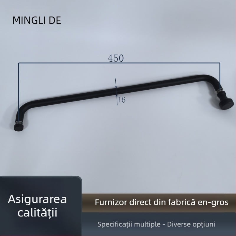 Mâner pentru ușă de duș din sticlă, oțel inoxidabil, negru mat, modelul A-30, 16 mm tub rotund, distanța între găuri 450 mm, stil modern minimalist