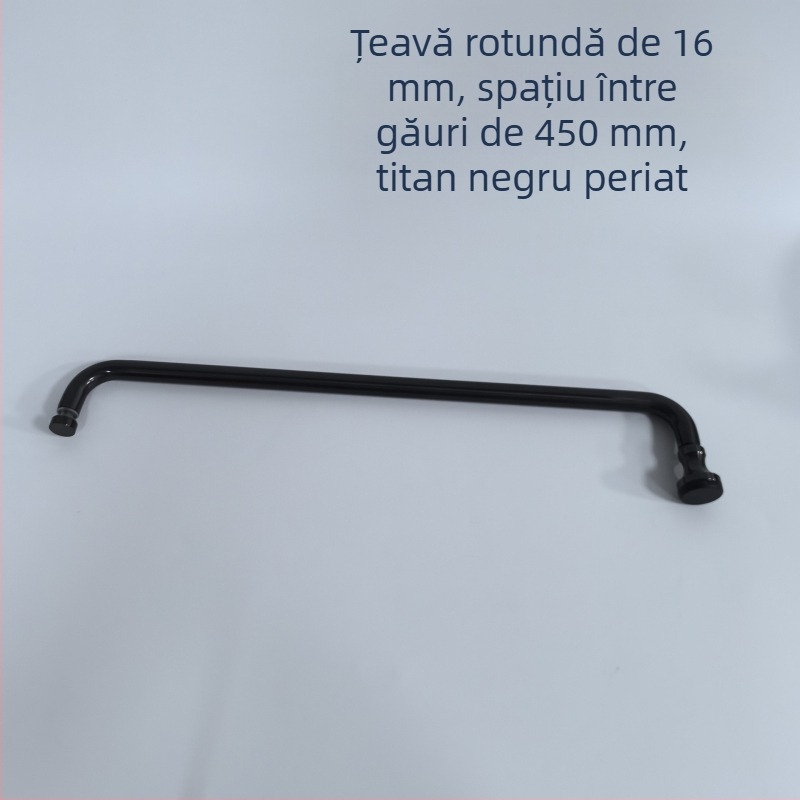 Mâner pentru ușă de duș din sticlă, oțel inoxidabil, negru mat, modelul A-30, 16 mm tub rotund, distanța între găuri 450 mm, stil modern minimalist