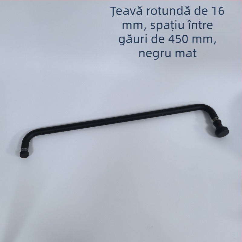 Mâner pentru ușă de duș din sticlă, oțel inoxidabil, negru mat, modelul A-30, 16 mm tub rotund, distanța între găuri 450 mm, stil modern minimalist