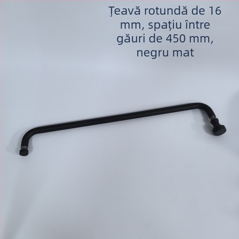 Mâner pentru ușă de duș din sticlă, oțel inoxidabil, negru mat, modelul A-30, 16 mm tub rotund, distanța între găuri 450 mm, stil modern minimalist