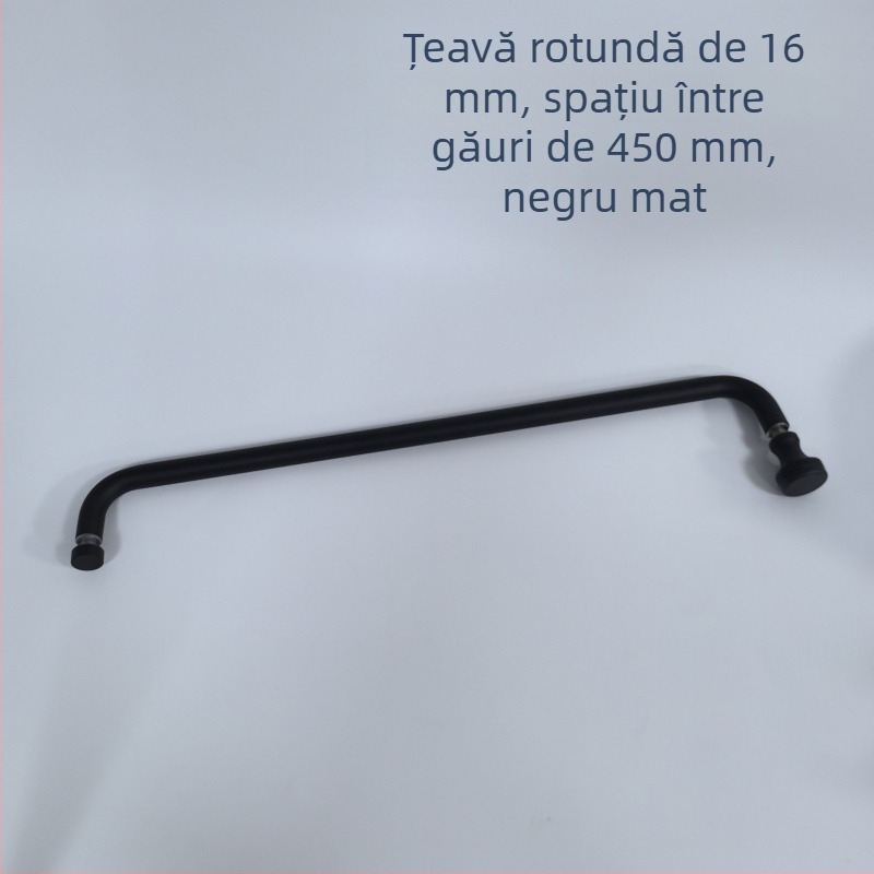 Mâner pentru ușă de duș din sticlă, oțel inoxidabil, negru mat, modelul A-30, 16 mm tub rotund, distanța între găuri 450 mm, stil modern minimalist