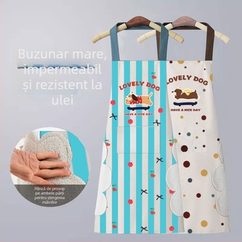 Șorț de bucătărie cu imprimeu cartoon, impermeabil și rezistent la grăsimi, cu mâneci, unisex, cu logo, Dalmatian print