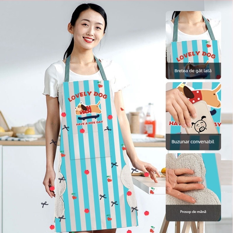 Șorț de bucătărie cu imprimeu cartoon, impermeabil și rezistent la grăsimi, cu mâneci, unisex, cu logo, Dalmatian print