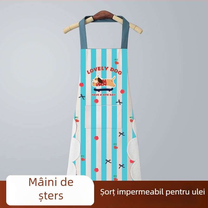 Șorț de bucătărie cu imprimeu cartoon, impermeabil și rezistent la grăsimi, cu mâneci, unisex, cu logo, Dalmatian print