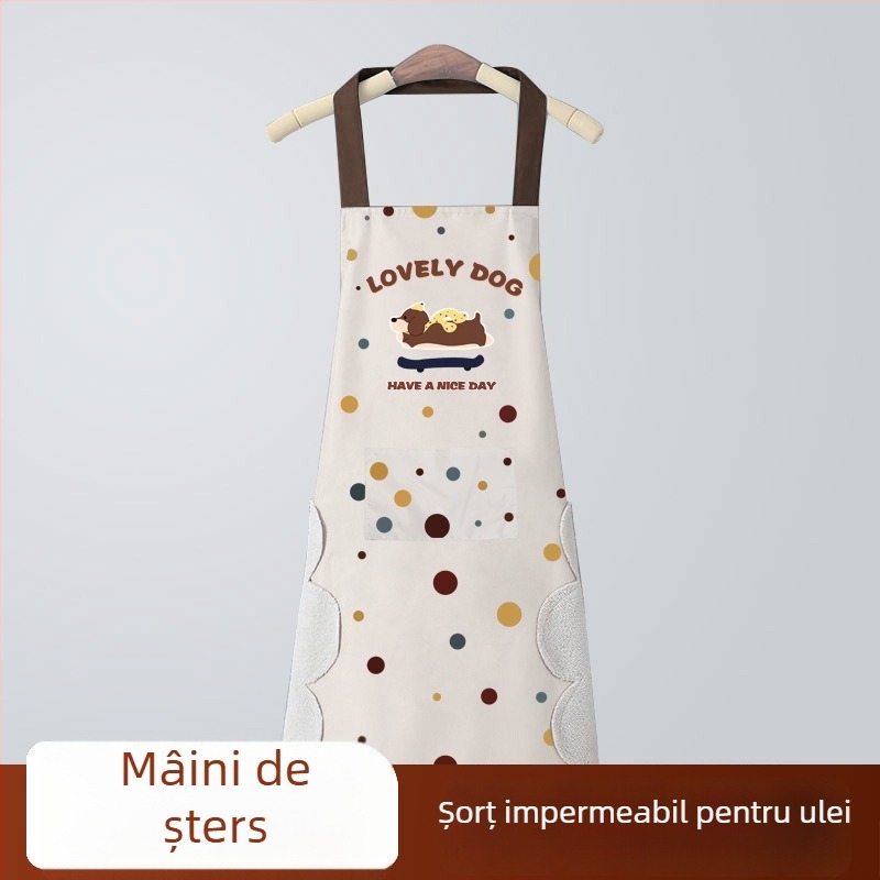 Șorț de bucătărie cu imprimeu cartoon, impermeabil și rezistent la grăsimi, cu mâneci, unisex, cu logo, Dalmatian print